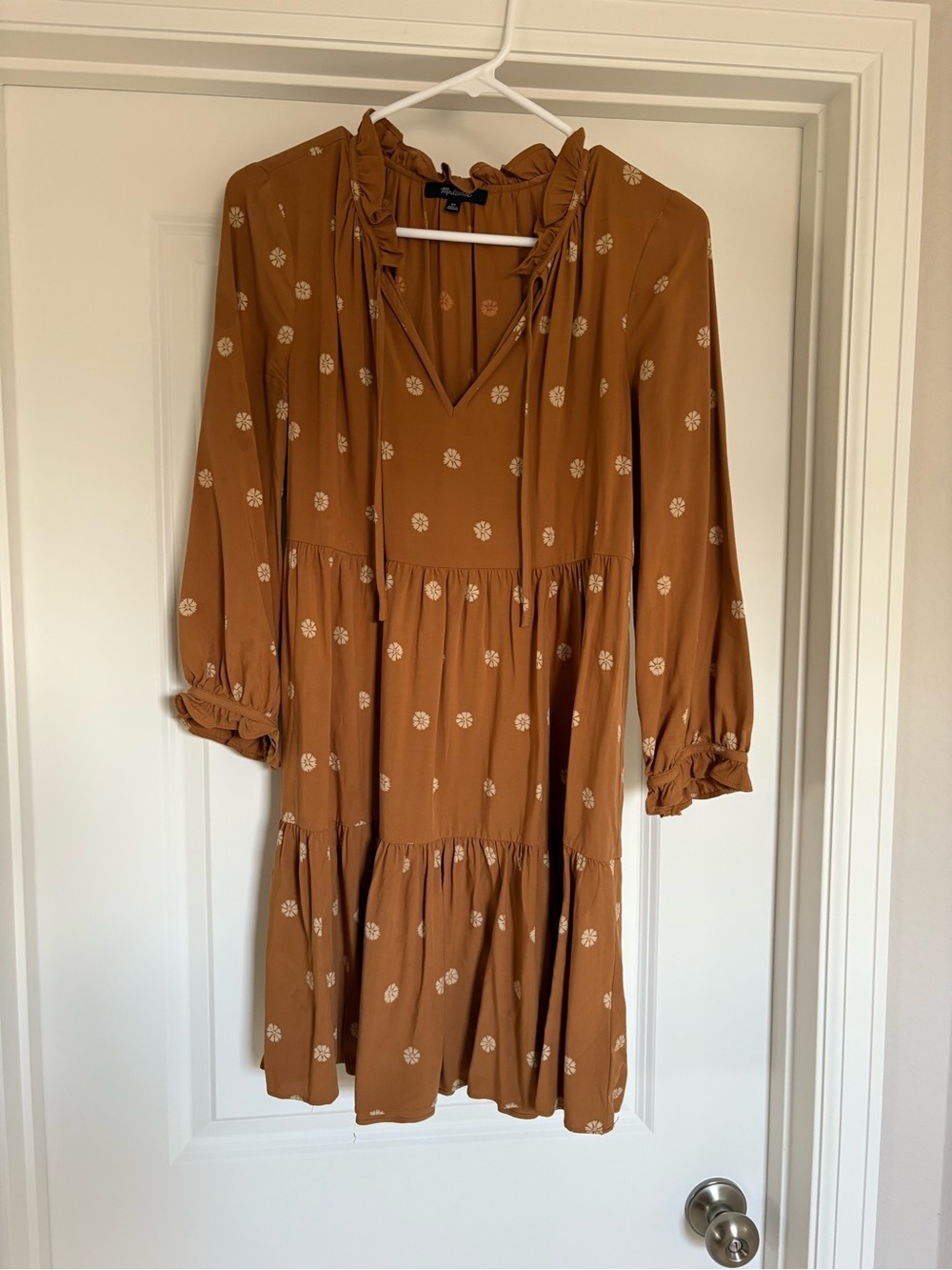 Madewell Rust Tiered Long Sleeve Dress with Floral Print